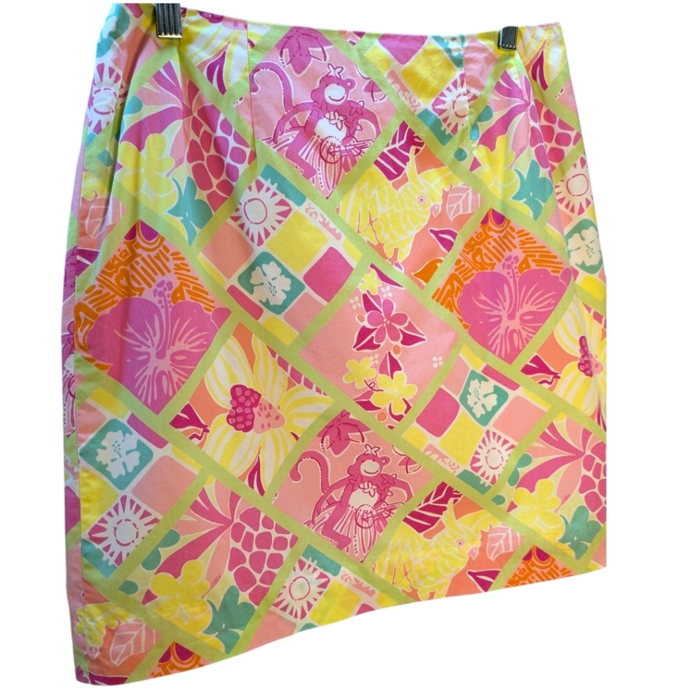 Lilly Pulitzer Rock a Hula Monkey Lined Skirt Sz 6 Back Zip Pocket Cotton
